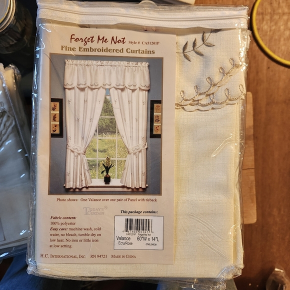 H.C. International Inc. Other - Forget Me Not Fine Embroidered Curtains - Cream Valance 60 x 14 New